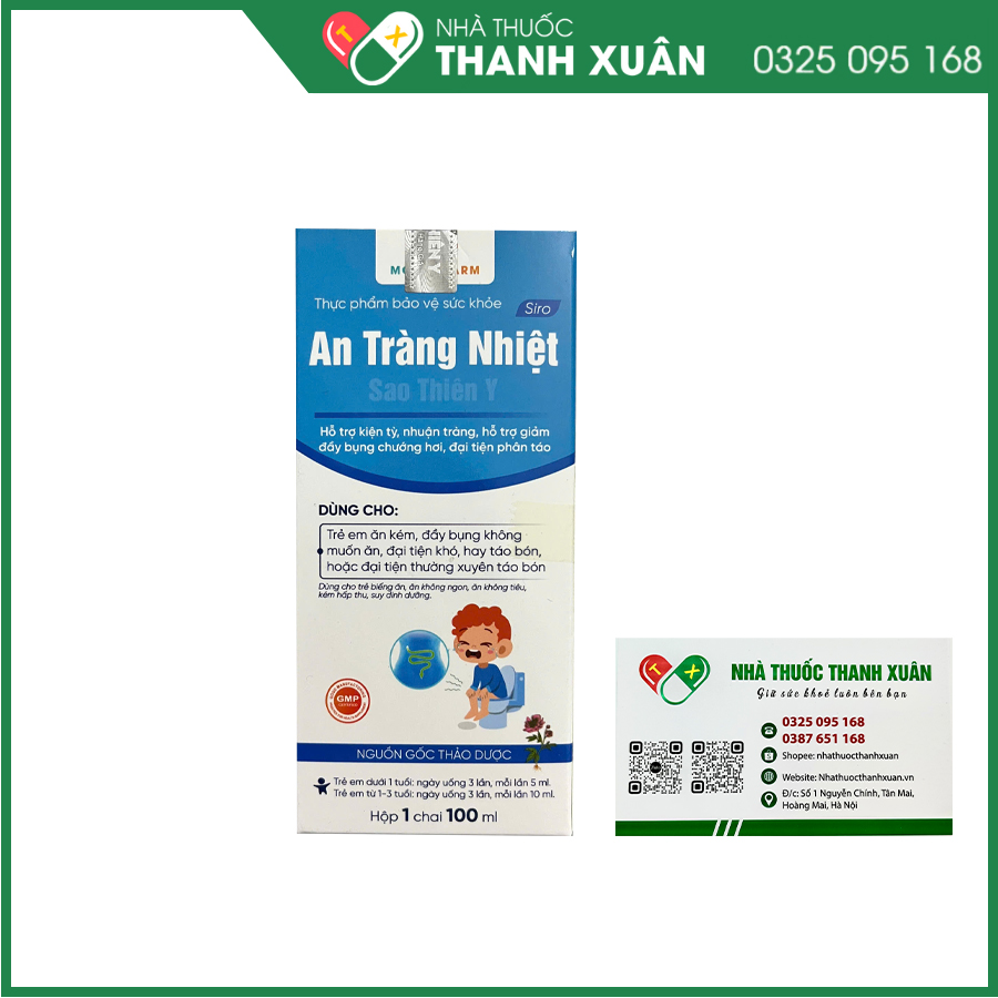 Siro An Tràng Nhiệt giúp hỗ trợ kiện tỳ, nhuận tràng, hỗ trợ giảm đầy bụng chướng hơi, đại tiện phân táo